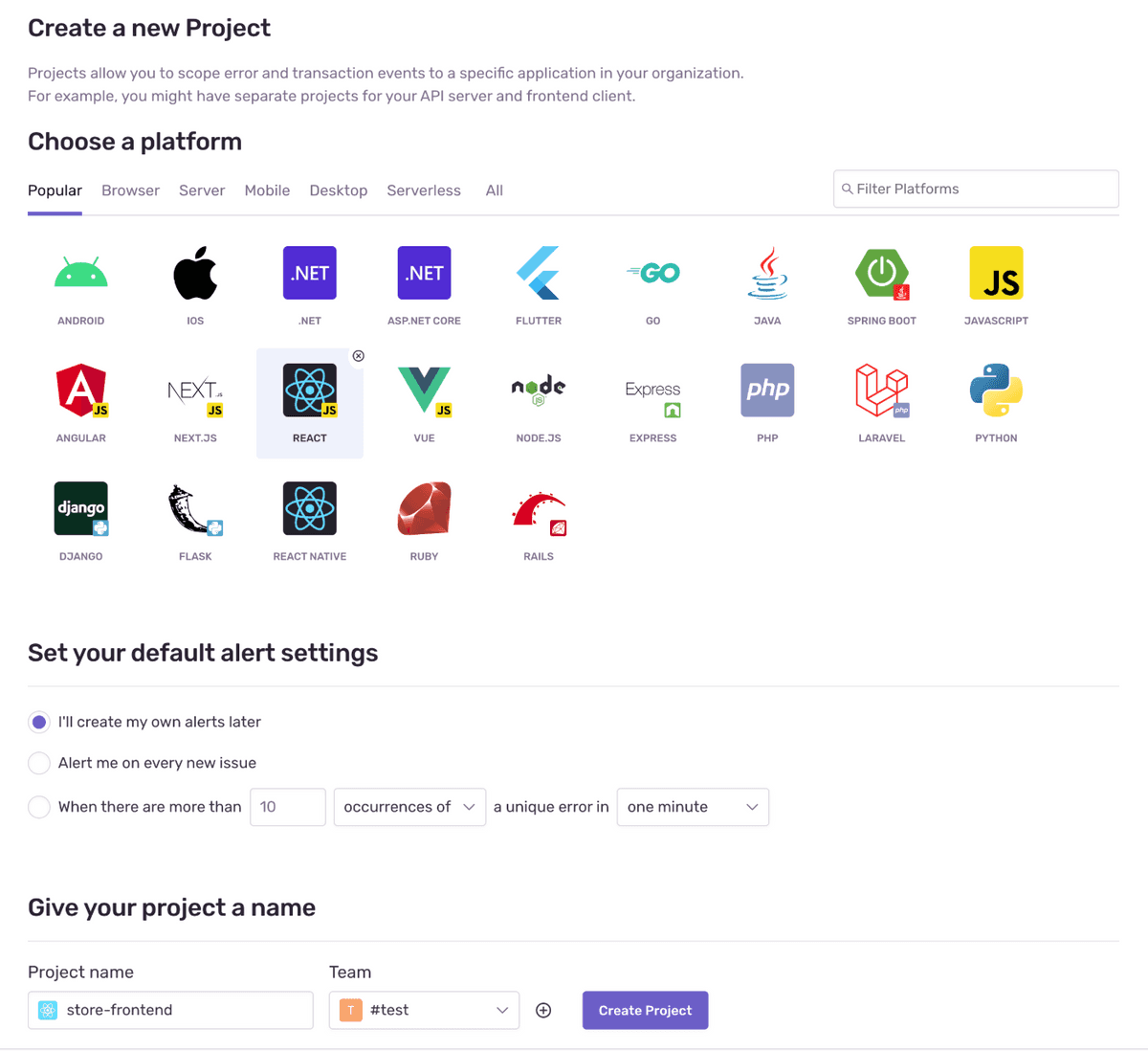 Select project language
